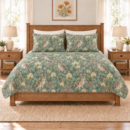 Seafoam Meadow Rabbit & Clover Quilt Set, Gift for Rabbit and Clover Fans