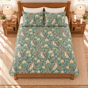 Seafoam meadow rabbit and clover quilt set overhead view