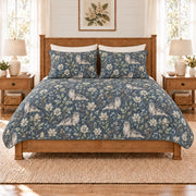 Stormy blue harbor seal and sea holly quilt set front view