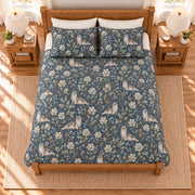 Stormy blue harbor seal and sea holly quilt set overhead view