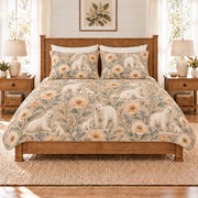 Warm sand polar bear and Arctic poppy quilt set front view