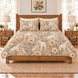 Warm Sand Polar Bear & Arctic Poppy Quilt Set, Gift for Polar Bear and Poppy Fans