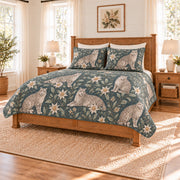 Dusty teal snow leopard and edelweiss quilt set right angle