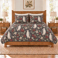 Soft Charcoal Penguin & Winterberry Quilt Set, Gift for Penguin and Winterberry Fans