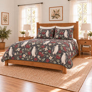 Soft charcoal penguin and winterberry quilt set right angle