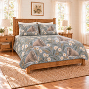 Fog blue walrus and Arctic daisy quilt set left angle