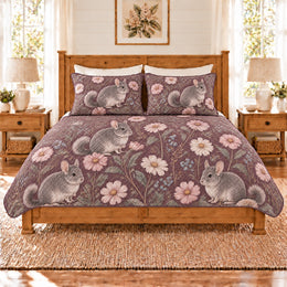Smoky Plum Chinchilla & Cosmos Quilt Set, Gift for Chinchilla and Cosmos Fans