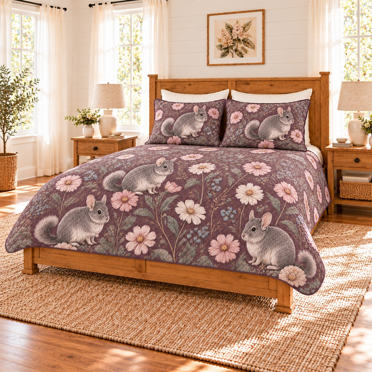 Smoky plum chinchilla and cosmos quilt set right angle