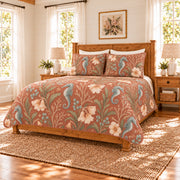 Muted clay seahorse and coral bells quilt set right angle