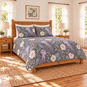 Soft charcoal jellyfish and moonflower quilt set, left angle
