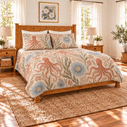 Warm linen octopus and sea anemone quilt set, left angle