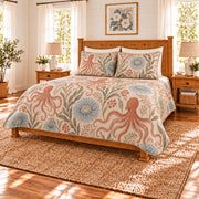 Warm linen octopus and sea anemone quilt set, right angle