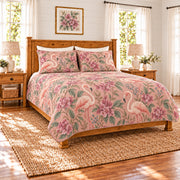 Dusty rose flamingo and bougainvillea quilt set, left angle