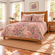 Dusty rose flamingo and bougainvillea quilt set, right angle