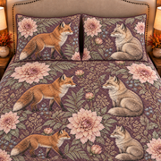 muted plum fox and dahlia quilt set, closeup view