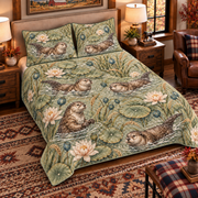 Otter and water lily quilt set left angle
