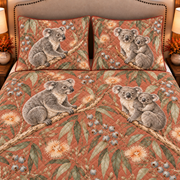 Koala and eucalyptus quilt set closeup