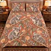 Koala and eucalyptus quilt set front view
