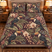 Toucan and orchid quilt set front view