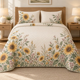Sunflower Quilt Set, Meadow Sweep, Floral Bedroom Decor, Gift for Sunflower Lovers