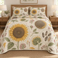 Sunflower Quilt Set, Botanical Seed Study, Floral Bedroom Decor, Gift for Sunflower Lovers