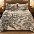 Dinosaur Quilt Set, Habitat Map, Gray and Cream Prehistoric Landscape, Gift for Dinosaur Lovers