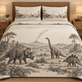 Dinosaur Quilt Set, Volcanic Horizon, Gray and Cream Dinosaur Landscape, Gift for Dinosaur Lovers