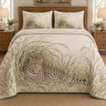 Leopard Quilt Set, Tall Grass, Wildlife Bedroom Decor, Gift for Leopard Lovers