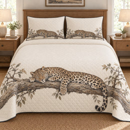Leopard Quilt Set, Sleeping Branch, Wildlife Bedroom Decor, Gift for Leopard Lovers