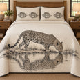 Leopard Quilt Set, Waterhole Reflection, Wildlife Bedroom Decor, Gift for Leopard Lovers