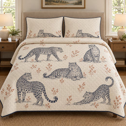 Leopard Quilt Set, Line Study, Wildlife Bedroom Decor, Gift for Leopard Lovers