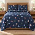 Hydrangea Quilt Set, Navy Petal Scatter, Floral Bedroom Decor, Gift for Hydrangea Lovers