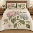 Hydrangea Quilt Set, Botanical Study, Floral Bedroom Decor, Gift for Hydrangea Lovers