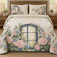 Hydrangea Quilt Set, Blue Window Frame, Floral Bedroom Decor, Gift for Hydrangea Lovers