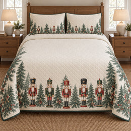 Nutcracker Quilt Set, Forest Border, Holiday Bedroom Decor, Gift for Nutcracker Lovers