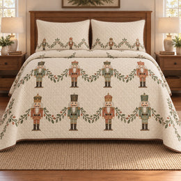Nutcracker Quilt Set, Leafy Garland Rows, Holiday Bedroom Decor, Gift for Nutcracker Lovers