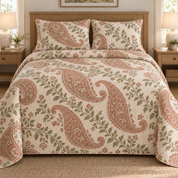 Paisley Quilt Set, Sweeping Teardrop Garden, Terracotta Sage Bedroom Decor, Gift for Paisley Lovers