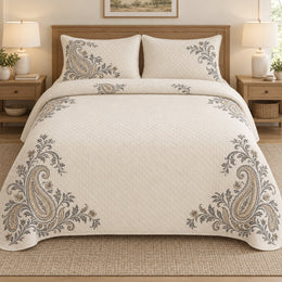 Paisley Quilt Set, Corner Flourishes, Open Center Bedroom Decor, Gift for Decorative Pattern Lovers