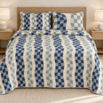 Gingham Quilt Set, Wavy Check Columns, Playful Bedroom Decor, Gift for Check Pattern Lovers