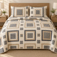 Gingham Quilt Set, Nested Check Squares, Country Bedroom Decor, Gift for Geometric Pattern Lovers