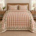 Gingham Quilt Set, Garden Border Checks, Botanical Bedroom Decor, Gift for Garden Lovers