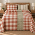 Gingham Quilt Set, Asymmetric Check Panels, Modern Country Bedroom Decor, Gift for Check Lovers