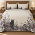 Halloween Quilt Set, Black Cat Garden, Seasonal Bedroom Decor, Gift for Halloween Lovers