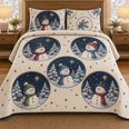 Snowman Quilt Set, Starry Circles, Winter Bedroom Decor, Gift for Snowman Lovers