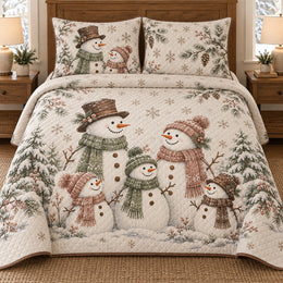 Snowman Quilt Set, Family Portraits, Winter Bedroom Decor, Gift for Snowman Lovers