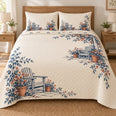 Farmhouse Quilt Set, Porch Garden Corners, Floral Country Bedroom Decor, Gift for Garden Lovers
