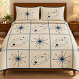 Mid Century Modern Quilt Set, Starburst Orbit Grid, Gift for Retro Decor Lovers