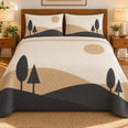 Mid Century Modern Quilt Set, Geometric Landscape, Gift for Retro Decor Lovers