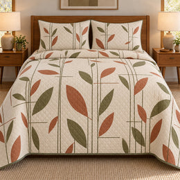 Mid Century Modern Quilt Set, Leaf and Line Interlace, Gift for Retro Decor Lovers