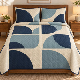 Mid Century Modern Quilt Set, Offset Circle Panels, Gift for Retro Decor Lovers